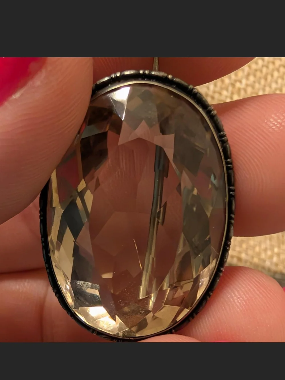 Antique Victorian Brooch, Smoky Quartz, Sterling Silver, Edwardian Rock Crystal